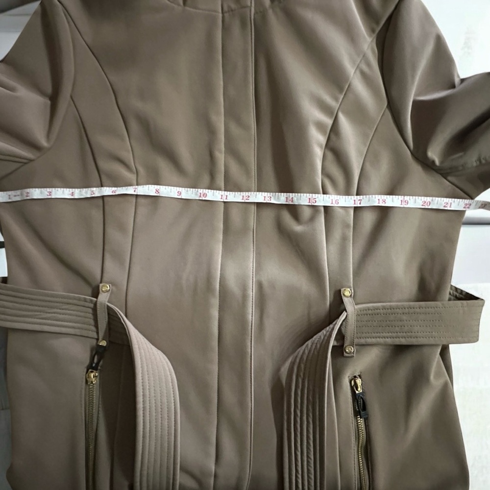 Steve Madden Taupe Fall Softshell Hooded 3/4 Length Lined Belted Coat Size XL - Picture 6 of 16